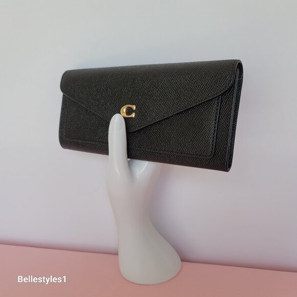 COACH Wyn Envelope Crossgrain Leather Wallet- Black color - Picture 4 of 16